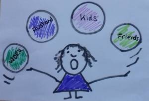 mum juggling bals of work, husband, kids and freinds